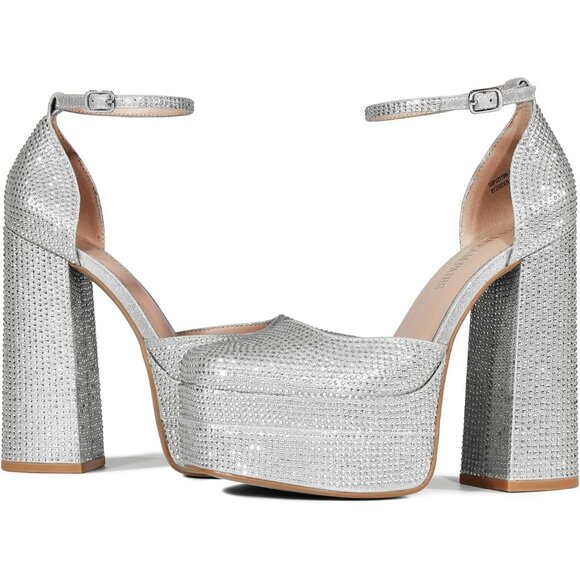 Dream Pairs Women Silver-rhinestone Faux Leather Closed Toe Chunky High Platform - Picture 4 of 6